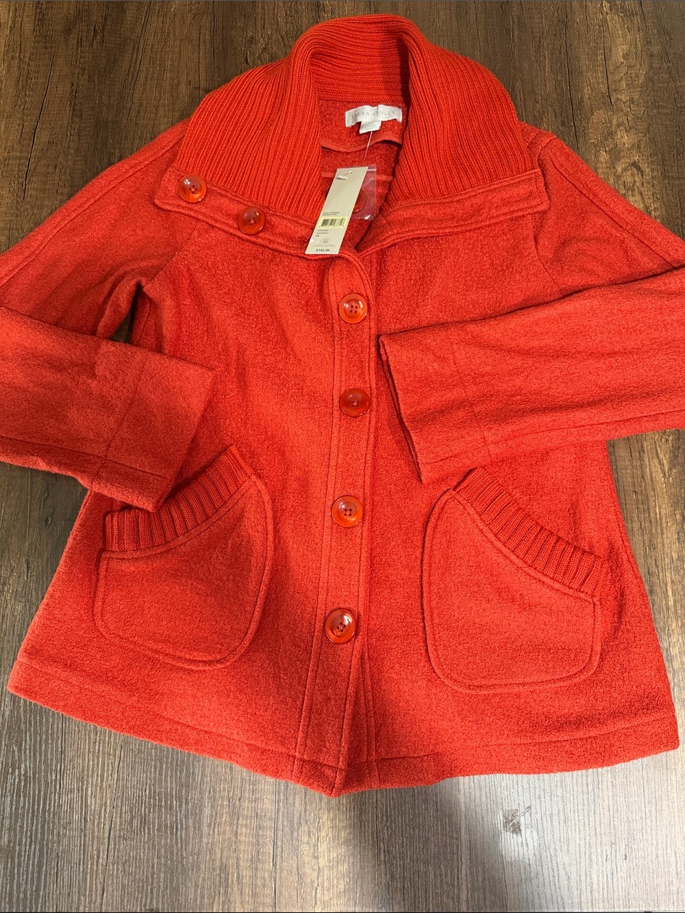 Laura Ashley Red Wool Blend Button Front Coat Jacket